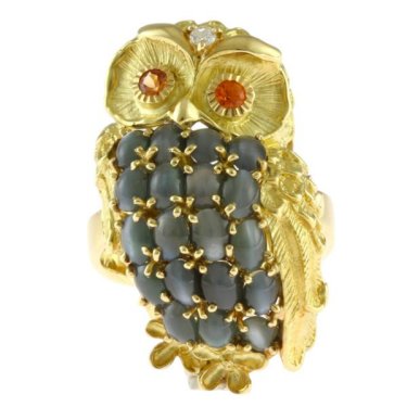 K18 CAT'S EYE OWL RING